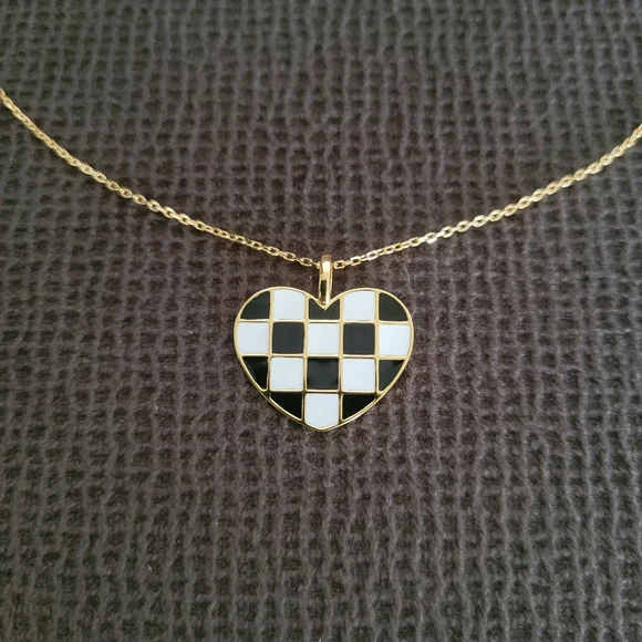 Rachel Zoe Black🖤 and White Checkered Enamel Heart♥️ Pendant Necklace - NWT - Picture 15 of 16